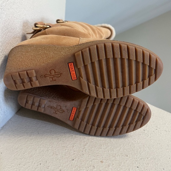 COLE HAAN WOMEN'S AIR MICHELLE KNEE-HIGH Y2K Wedge CIDER SUEDE BOOTS SIZE 9B - Picture 6 of 11